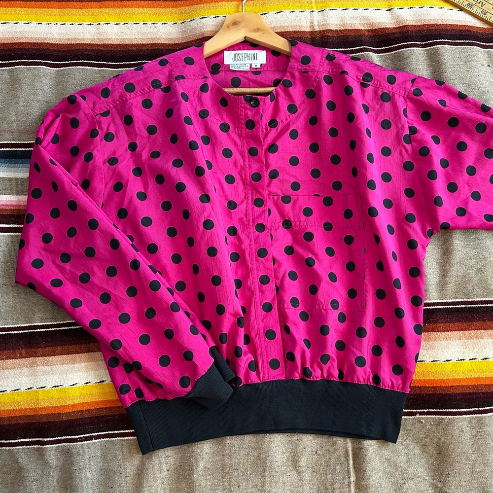Josephine Magenta and Black Polka Dot Top!